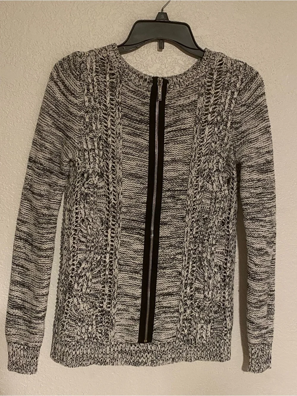 Michael Kors Black & White Marled Cable Crewneck Sweater